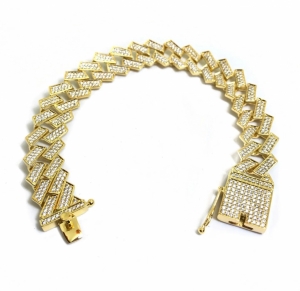 Pulseira Cuban Link Retangular Cravejada em Zircônia 14mm 30g (Ouro) Pulseira Cuban Link Retangular Cravejada em Zircônia 14mm 30g (Ouro)