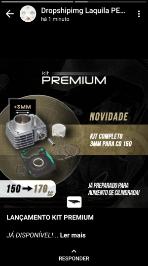 KIT CILINDRO C/PISTÃO E ANEL RIK CG 150 4MM KMP PREMIUM KIT CILINDRO C/PISTÃO E ANEL RIK CG 150 4MM KMP PREMIUM