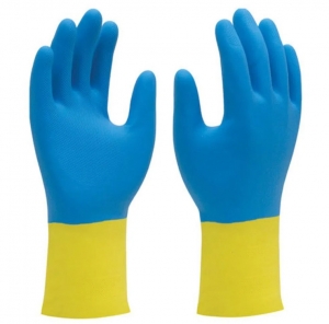 LUVA DE LATEX E NEOPRENE AZUL E AMARELA
